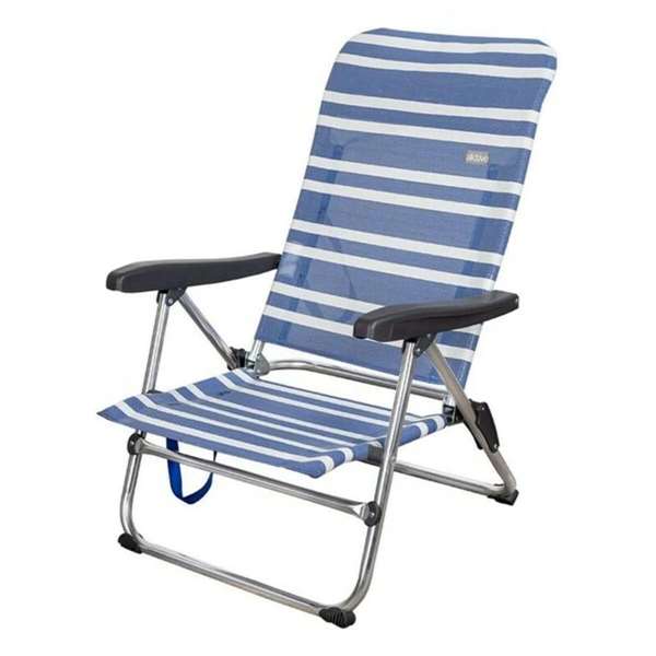 Color Baby Silla de playa Mykonos de aluminio plegable con asa, asiento Textileno, 5 posiciones, Rayas azul marino y blanco, 61x50x85 cm