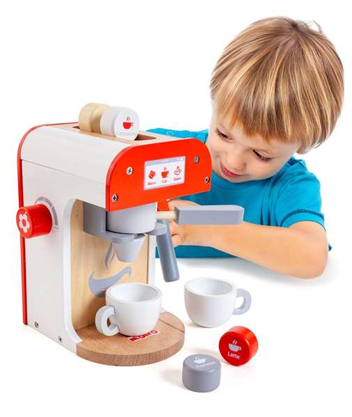 Molto Máquina de café de madera con 8 accesorios para niños
