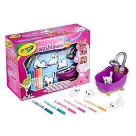 Crayola Bañera Washimals, Juego de Baño con 4 Mascotas Flocadas para Lavar y Decorar, Juguete Reutilizable para Niños 32.5x11.5x24 cm