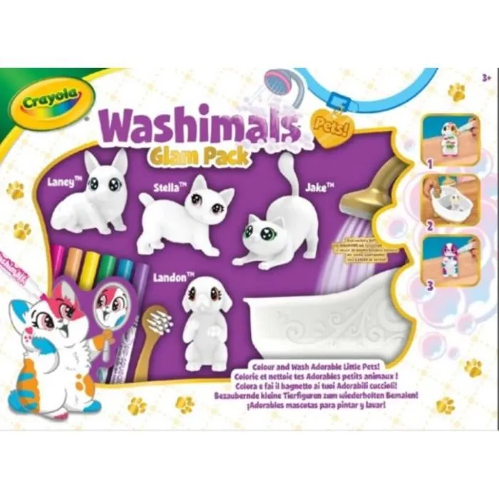 Crayola Washimals Set de Dibujo y Lavado con 4 Mascotas y Bañera