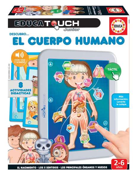 Educa Touch Junior - Juego El Cuerpo Humano, 8 Láminas de Actividades Educativas, para Niños de 2 a 6 Años, en Español