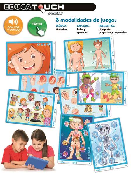 Educa Touch Junior - Juego El Cuerpo Humano, 8 Láminas de Actividades Educativas, para Niños de 2 a 6 Años, en Español