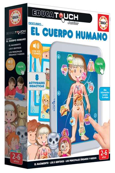 Educa Touch Junior - Juego El Cuerpo Humano, 8 Láminas de Actividades Educativas, para Niños de 2 a 6 Años, en Español