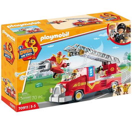 Playmobil Duck On Call Camión Bomberos con Luz y Sonido, Escalera Extensible, Mini Avión, Juguete para Niños 4+