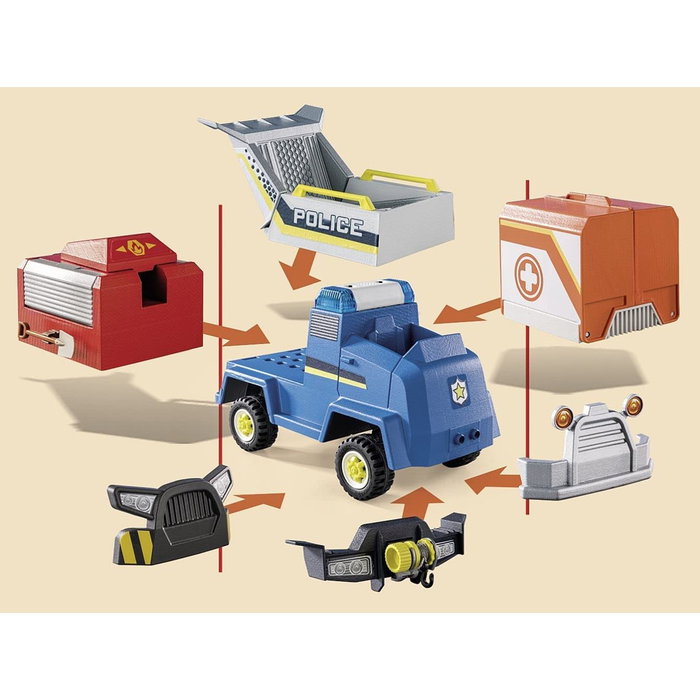 Playmobil Duck On Call Vehículo de Emergencia Policía con Figura Polly Police y Pato Ducklas, Juguete de 35 Piezas