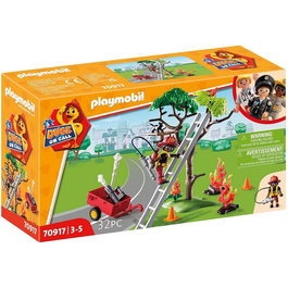 PLAYMOBIL Duck On Call Acción Rescate - Bomberos Set de 32 Piezas con Árbol, Figura Freddy Fire, Gato y Accesorios - Juguete para Niños +3 Años