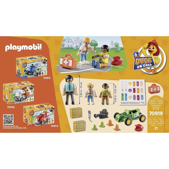 Playmobil Duck on Call Acción Ambulancia - Set de Juguete de Médico de Urgencias y Rescate para Niños de 3 Años o Más - 21 Piezas