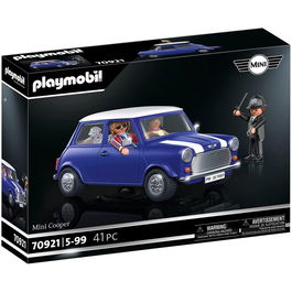 Playmobil Mini Cooper - Set de Coche de Juguete con 4 Figuras, Policía y Accesorios - Escena Londres años 70, Juguete de Colección (18.5 x 10 x 8 cm)