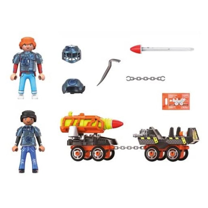 Playmobil Dino Mine Carro Cohetes con Cañón Funcional y Proyectiles, Set para 2 Figuras