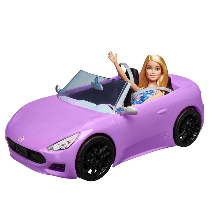 Barbie Muñeca y su Descapotable Morado con Detalles Realistas