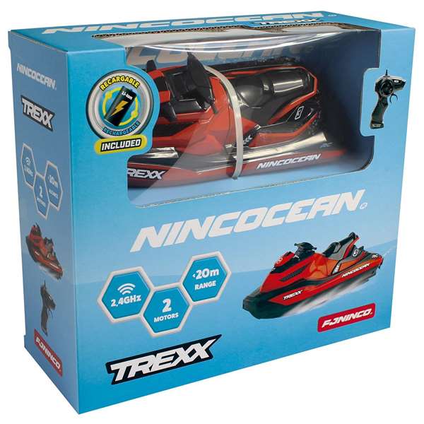 Ninco Moto de agua radio control TREXX con 2 motores, emisora 2,4Ghz, 3,7V, 24,5x22x9 cm