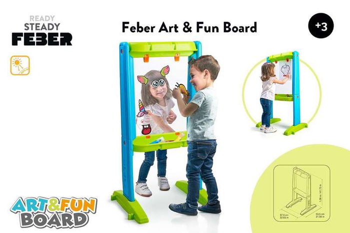 Feber Pizarra Art Tablero Divertido Doble Cara Incluye 4 Rotuladores 53,5x57,5x106 cm