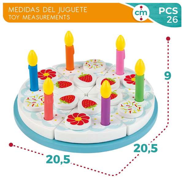 Woomax Tarta de Cumpleaños de Madera 26 Piezas Juguete Educativo para Niños a Partir de 2 Años Material Madera y MDF