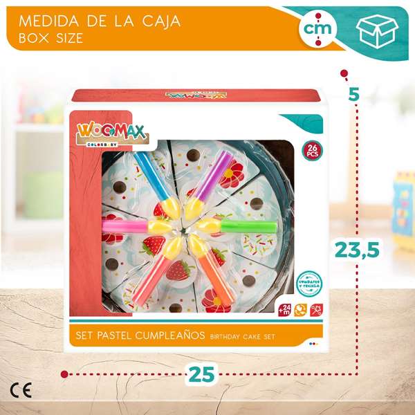 Woomax Tarta de Cumpleaños de Madera 26 Piezas Juguete Educativo para Niños a Partir de 2 Años Material Madera y MDF