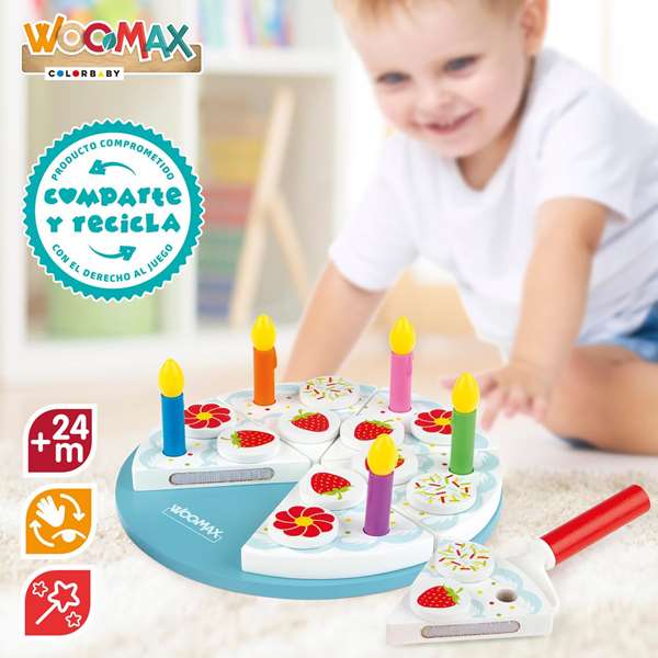 Woomax Tarta de Cumpleaños de Madera 26 Piezas Juguete Educativo para Niños a Partir de 2 Años Material Madera y MDF