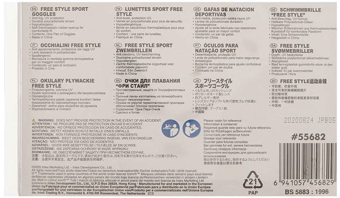 Intex Gafas de Natación Juvenil Free Style Sport Goggles (+8 Años) - Modelos Surtidos