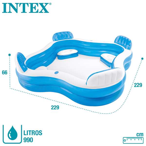 Intex Piscina Hinchable con 4 Asientos, Capacidad 990 Litros, Rectangular 229x229x66 cm