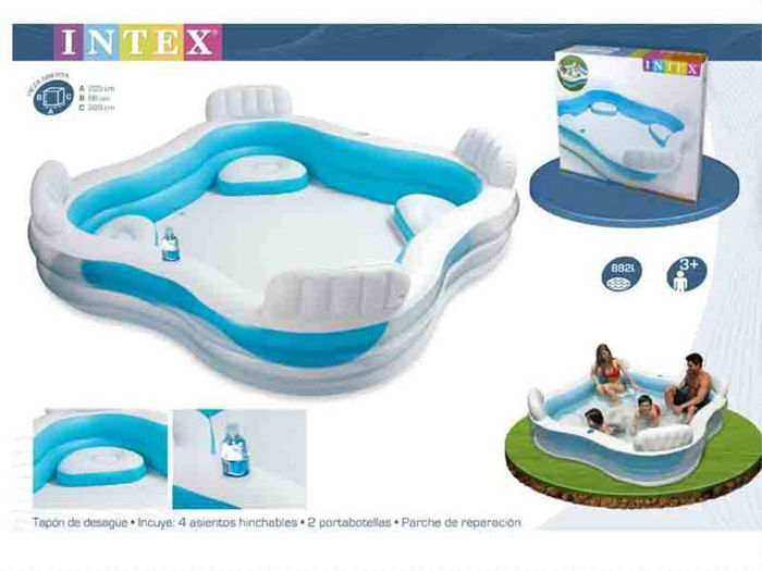 Intex Piscina Hinchable con 4 Asientos, Capacidad 990 Litros, Rectangular 229x229x66 cm