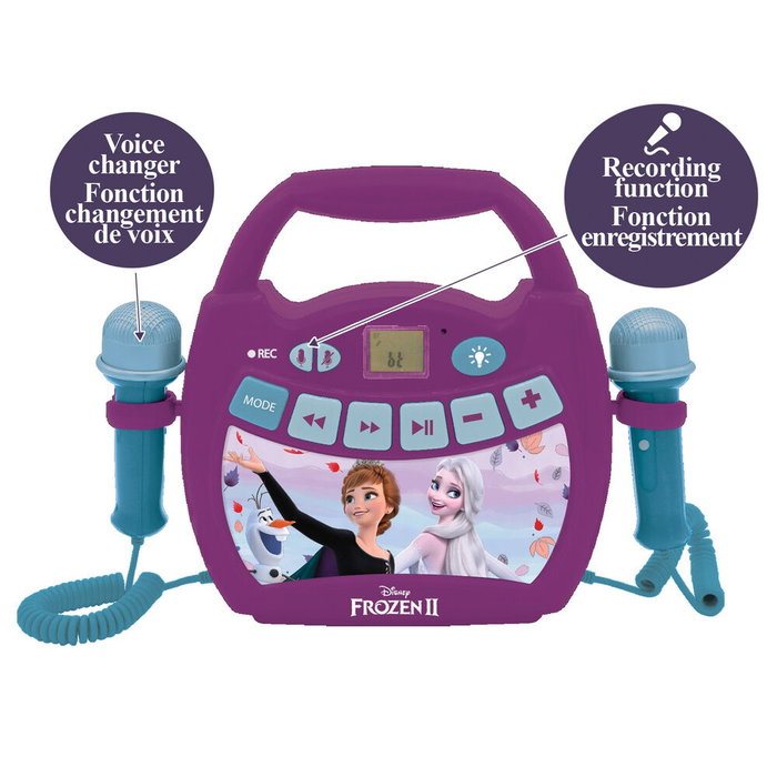 Lexibook Karaoke Digital Portátil Disney Frozen MP320FZZ con Bluetooth y 2 Micrófonos