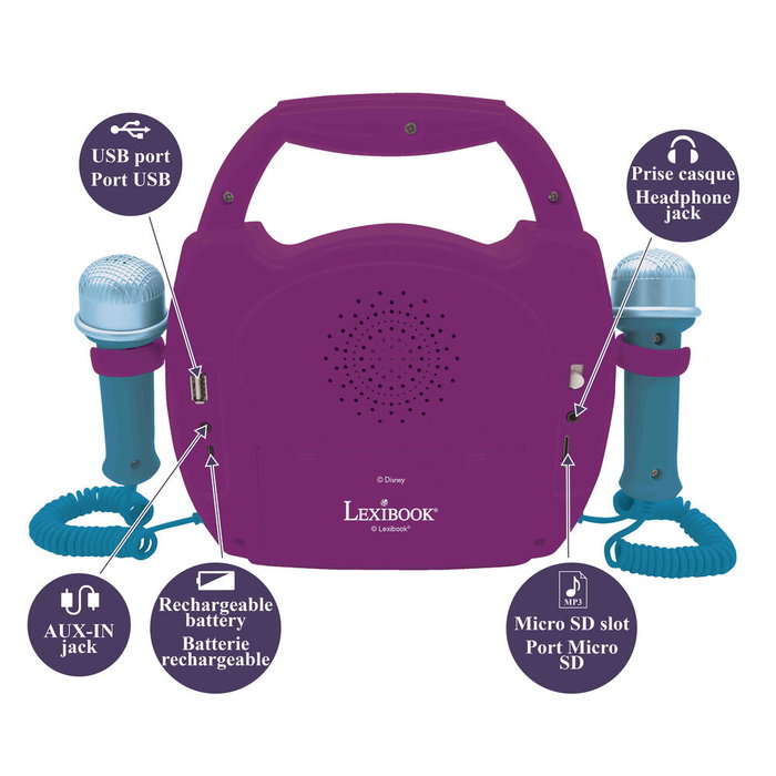 Lexibook Karaoke Digital Portátil Disney Frozen MP320FZZ con Bluetooth y 2 Micrófonos