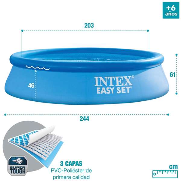 Intex Piscina Hinchable Redonda Easy Set 244x61 cm con Capacidad 1942 Litros para +6 Años