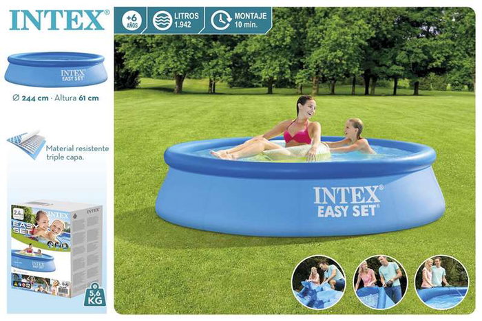 Intex Piscina Hinchable Redonda Easy Set 244x61 cm con Capacidad 1942 Litros para +6 Años