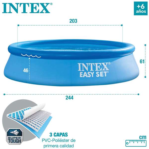 Intex Piscina Hinchable Redonda Easy Set 244x61 cm con Capacidad 1942 Litros para +6 Años