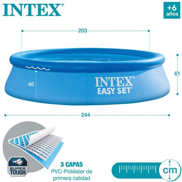 Intex Piscina Hinchable Redonda Easy Set con Filtro y Depuradora, 244 x 61 cm, Capacidad 1942 Litros