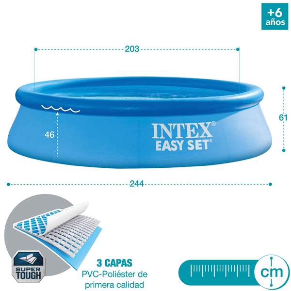 Intex Piscina Hinchable Redonda Easy Set con Filtro y Depuradora, 244 x 61 cm, Capacidad 1942 Litros