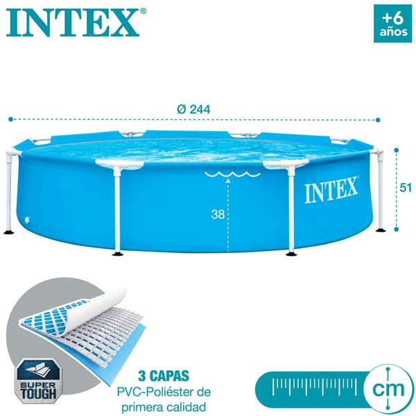 Piscina Desmontable Octogonal Intex Metal Frame 244x51 cm Redonda PVC y Metal (1828 Litros) +6 Años