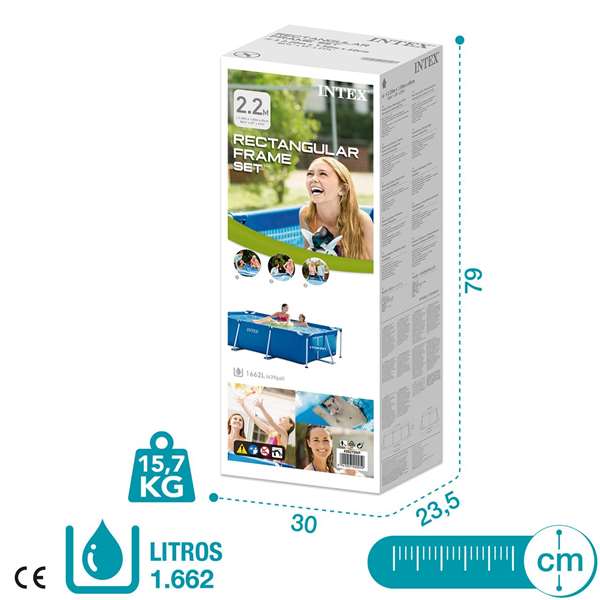 Intex Piscina Rectangular Desmontable 220x150x60 cm Capacidad 1662 Litros +6 Años