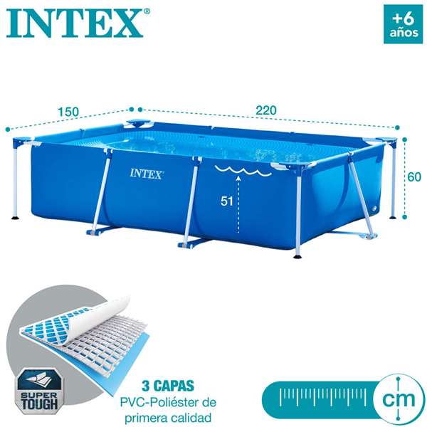 Intex Piscina Rectangular Desmontable 220x150x60 cm Capacidad 1662 Litros +6 Años