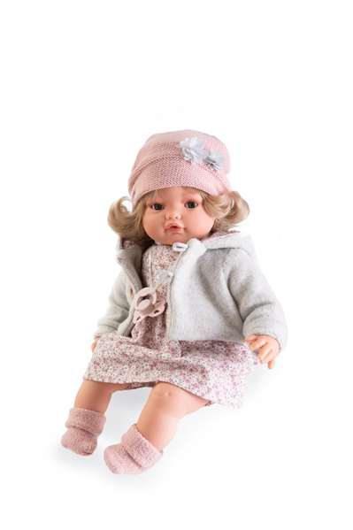 Antonio Juan Beni Lagrimitas - Muñeca de 42 cm con abrigo de invierno, emite sonidos y habla 10 idiomas (español, francés, alemán, etc.)