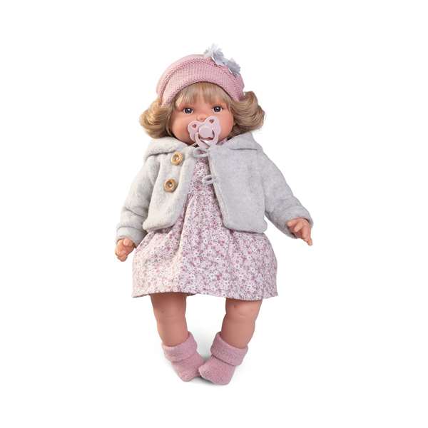 Antonio Juan Beni Lagrimitas - Muñeca de 42 cm con abrigo de invierno, emite sonidos y habla 10 idiomas (español, francés, alemán, etc.)