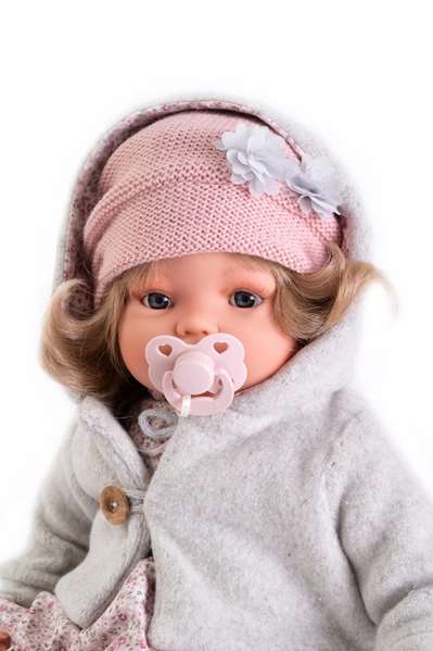 Antonio Juan Beni Lagrimitas - Muñeca de 42 cm con abrigo de invierno, emite sonidos y habla 10 idiomas (español, francés, alemán, etc.)