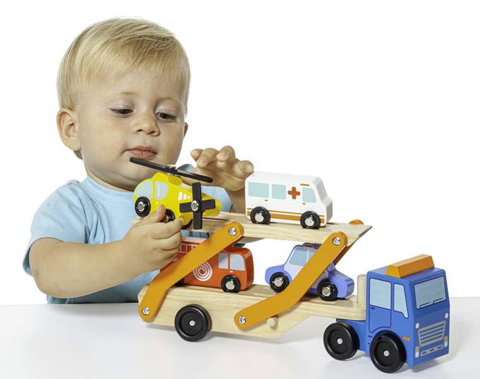 Molto Camión de Emergencias de Madera con Vehículos 6 Piezas para Niños +1 Año