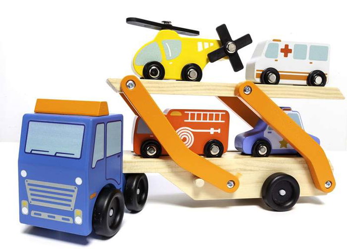 Molto Camión de Emergencias de Madera con Vehículos 6 Piezas para Niños +1 Año