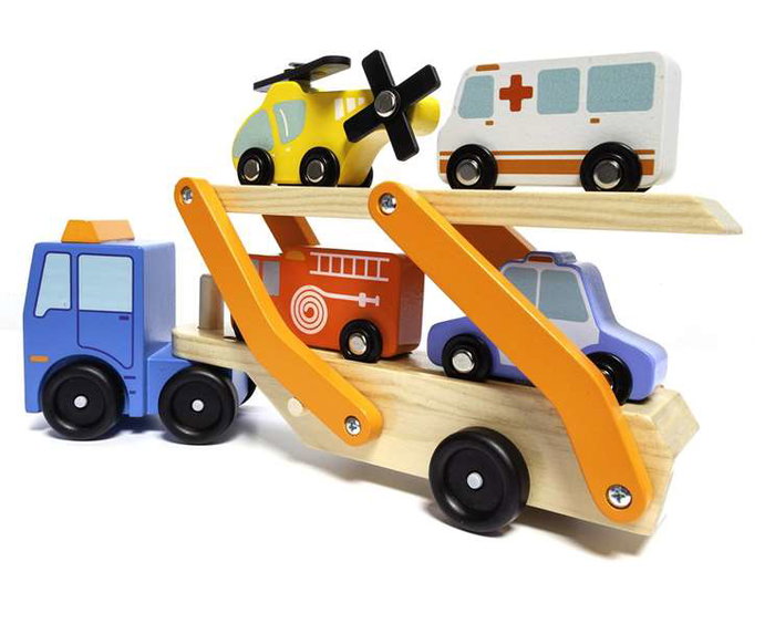 Molto Camión de Emergencias de Madera con Vehículos 6 Piezas para Niños +1 Año