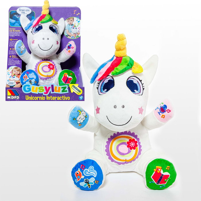 Molto Gusy luz Unicornio interactivo con luz, sonidos, cuentacuentos y grabadora Molto Gusy luz Unicornio interactivo con luz, sonidos, cuentacuentos y grabadora