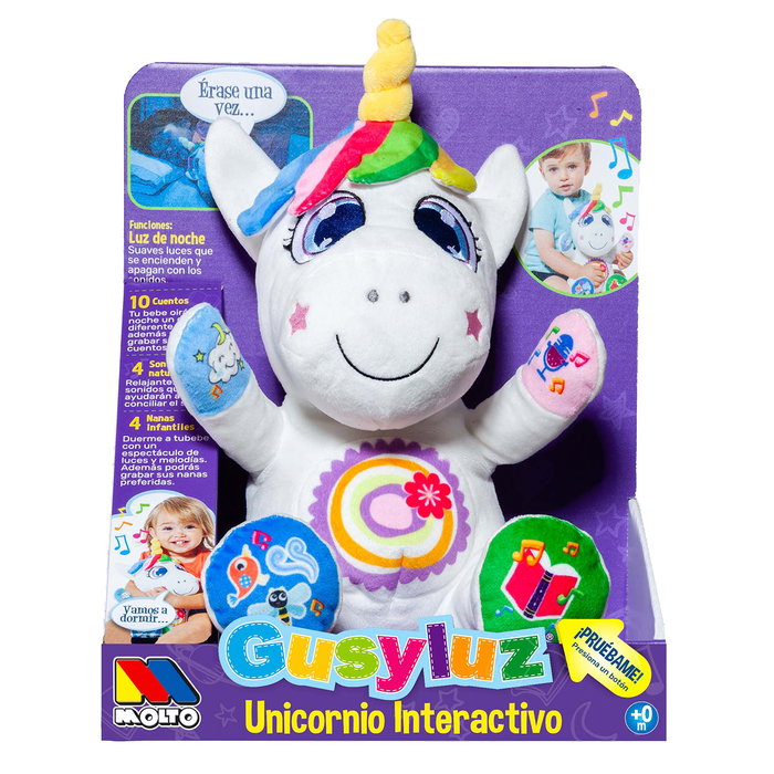 Molto Gusy luz Unicornio interactivo con luz, sonidos, cuentacuentos y grabadora Molto Gusy luz Unicornio interactivo con luz, sonidos, cuentacuentos y grabadora