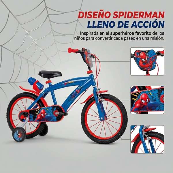 Huffy Bicicleta Spiderman 16" para Niños de 5 a 8 Años Color Azul