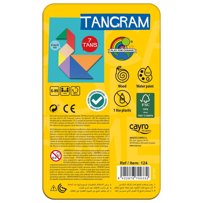 Cayro Juego Tangram de madera colores en caja de metal 15x15x3 cm Cayro Juego Tangram de madera colores en caja de metal 15x15x3 cm