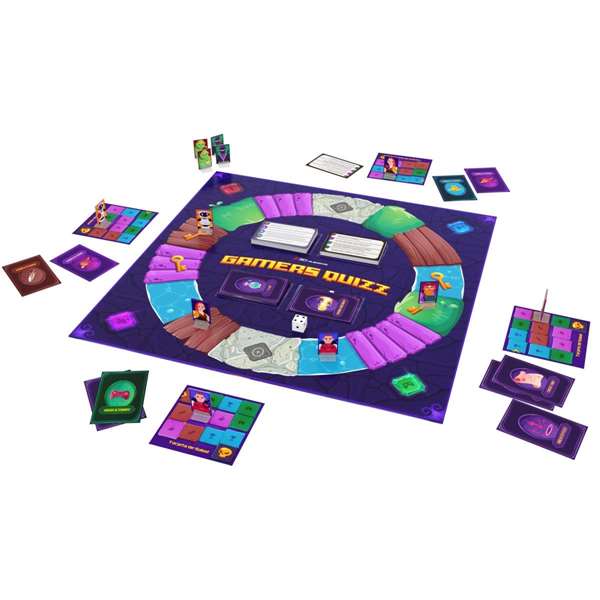 REDSTRING Juego de Mesa Gamers Quizz - Trivia para Gamers en Español, con Tablero, 190 Cartas de Preguntas, 30 de Ayuda, Fichas, Dado - Material Cartón