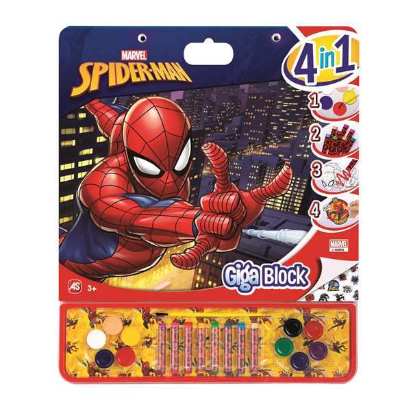 Cefa Giga Block Spiderman 4 en 1 21873 Juguete Educativo con Pegatinas, Diseños para Colorear y Colores Acuarela y Ceras para Niños +3 Años