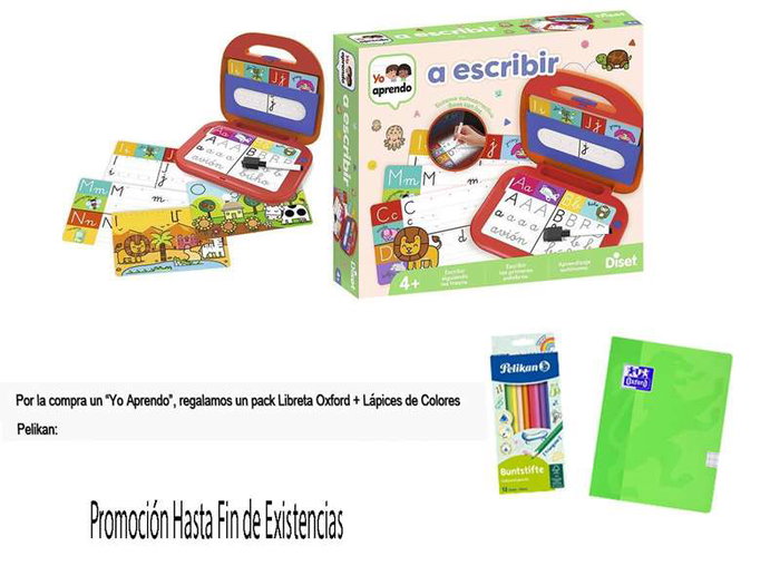 Diset Juego educativo Yo aprendo a Escribir Maletín luminoso con 21 láminas borrables y rotulador