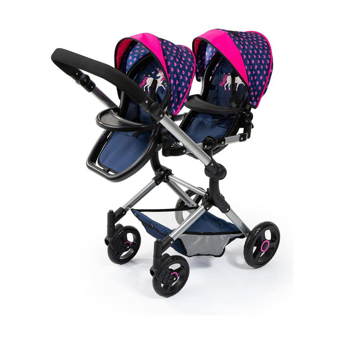 Reig Coche de muñeca Gemelar Azul Con Cubre Canasto