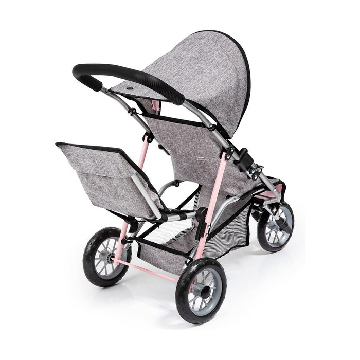 Carrito para Muñecas Reig Jogger Gemelar Gris Rosa Ruedas x 3