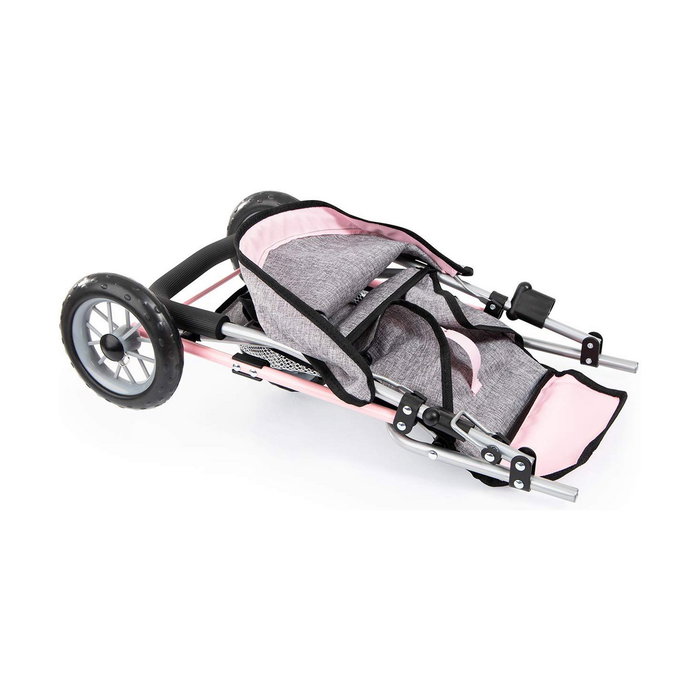 Carrito para Muñecas Reig Jogger Gemelar Gris Rosa Ruedas x 3