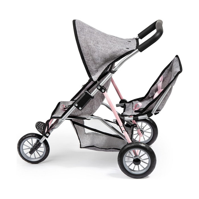 Carrito para Muñecas Reig Jogger Gemelar Gris Rosa Ruedas x 3