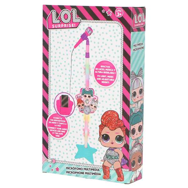 Reig Micrófono de Pie con Amplificador y Conexión MP3 LOL Surprise